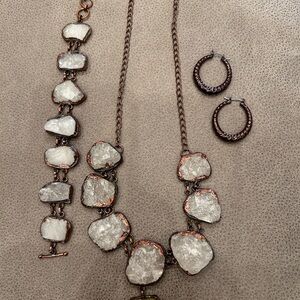 Gorgeous rainbow moon druzy copper necklace w/ matching bracelet & earrings